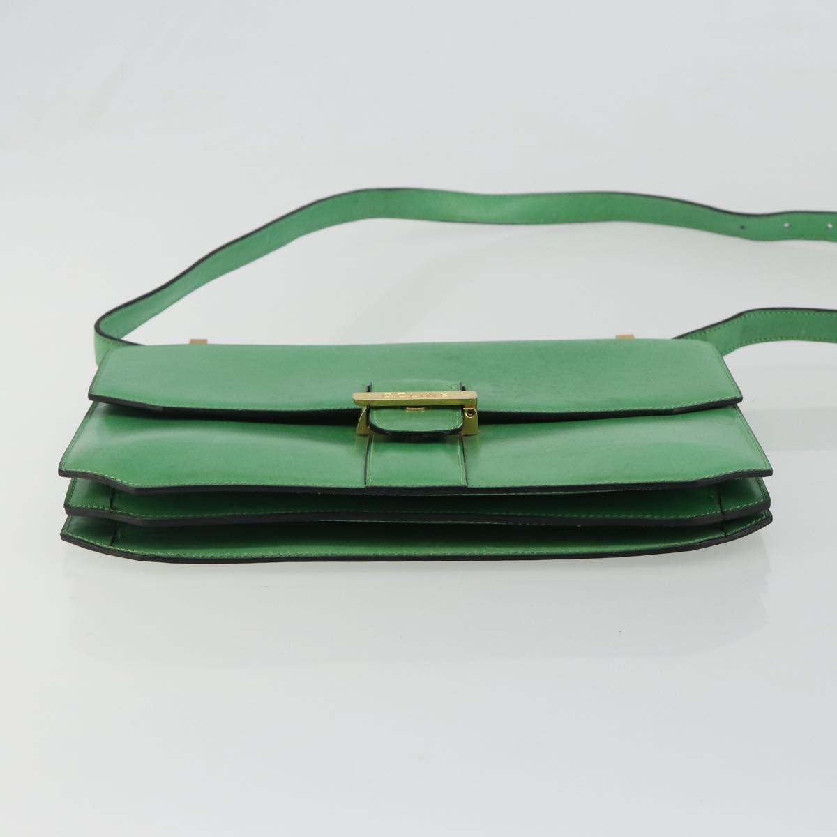 CELINE Shoulder Bag Leather Green Gold Auth 189202