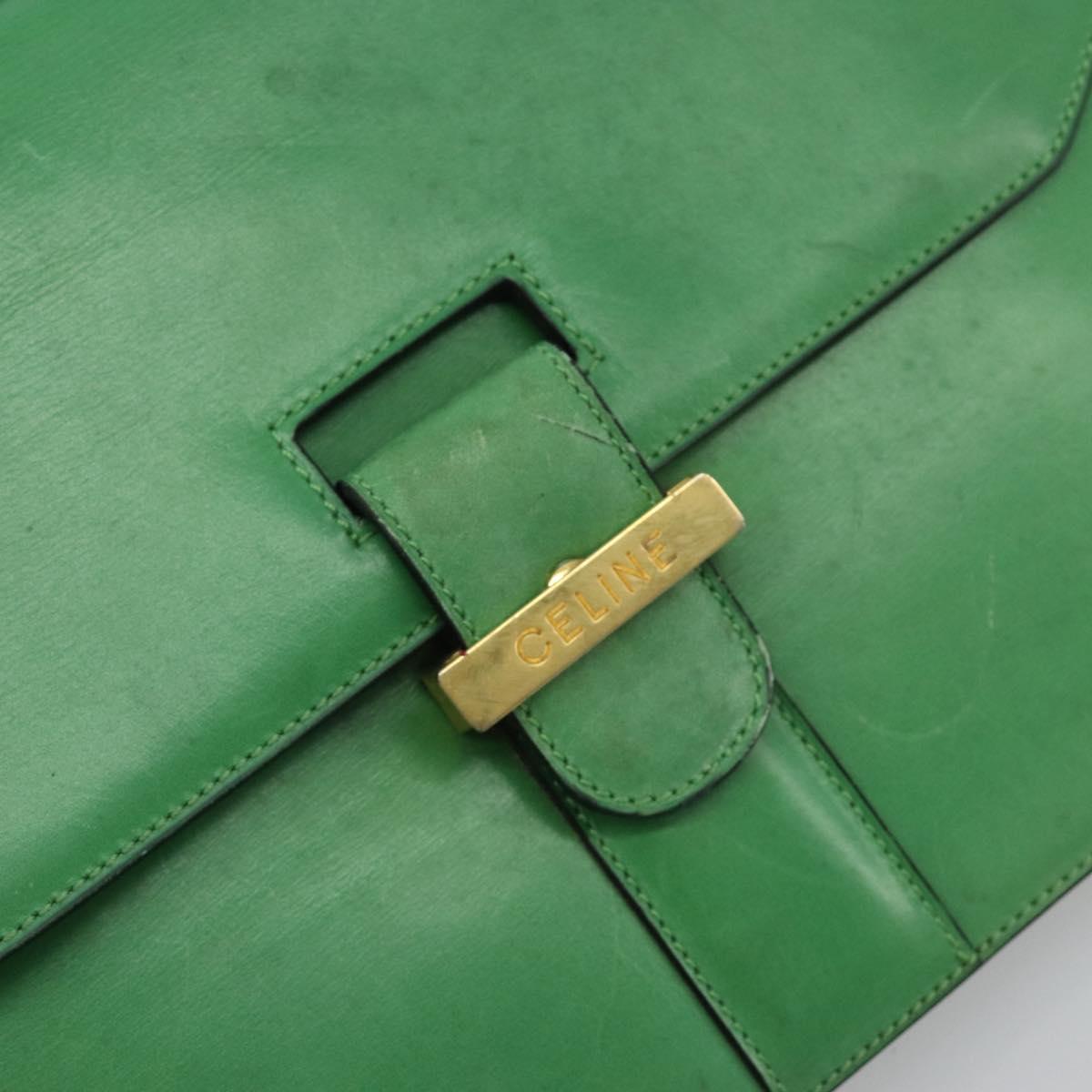 CELINE Shoulder Bag Leather Green Gold Auth 189202