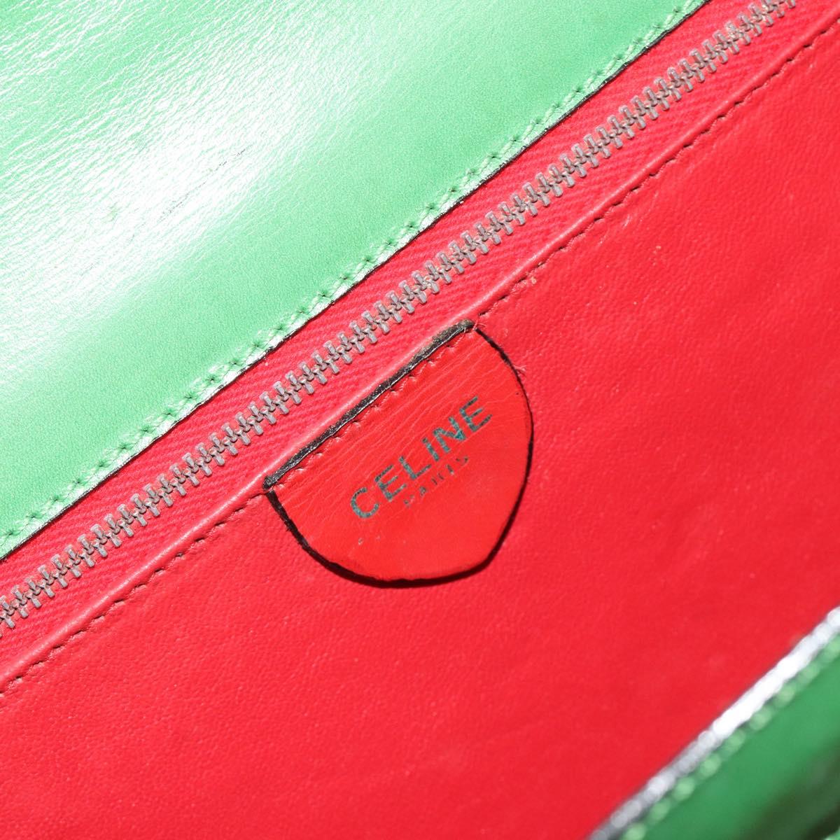 CELINE Shoulder Bag Leather Green Gold Auth 189202