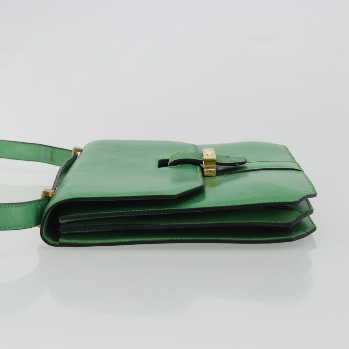 CELINE Shoulder Bag Leather Green Gold Auth 189202