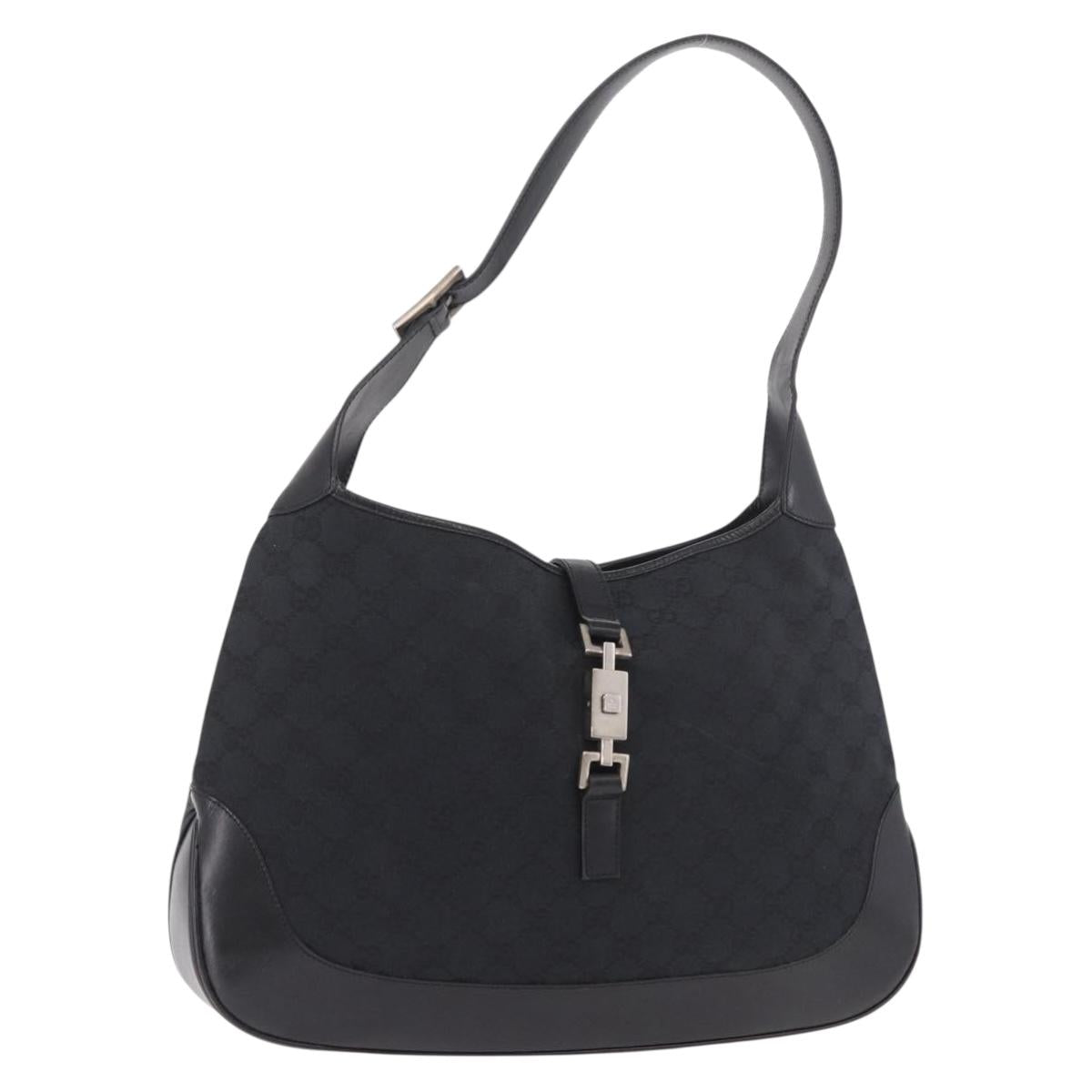 GUCCI GG Canvas Jackie Shoulder Bag Black Silver 001 3346 Auth 189205A