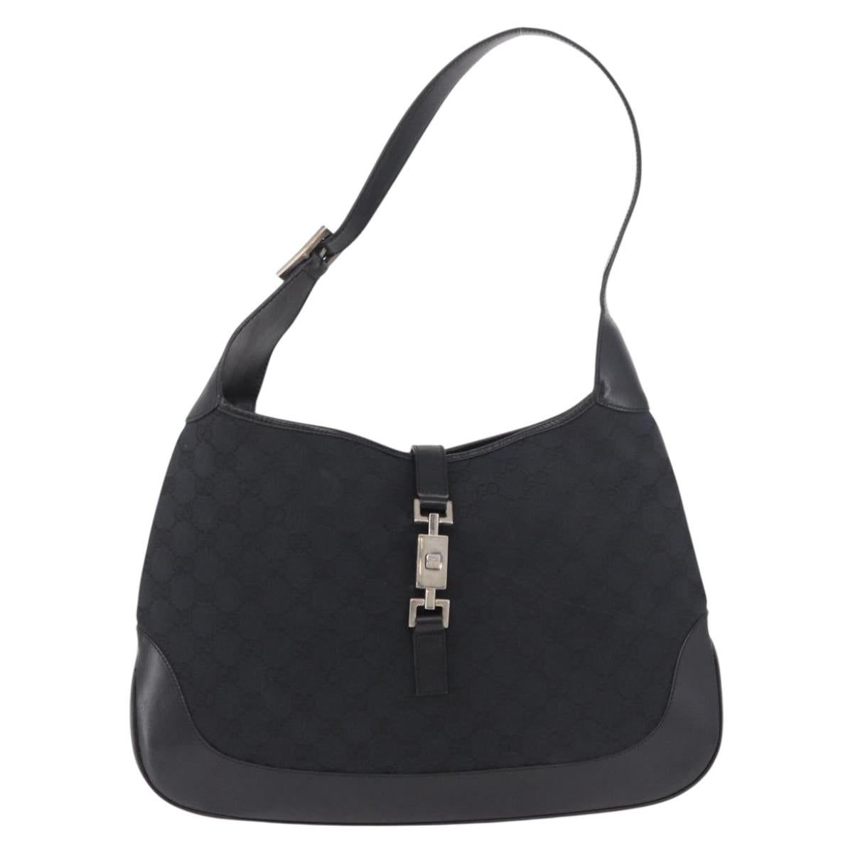 GUCCI GG Canvas Jackie Shoulder Bag Black Silver 001 3346 Auth 189205A