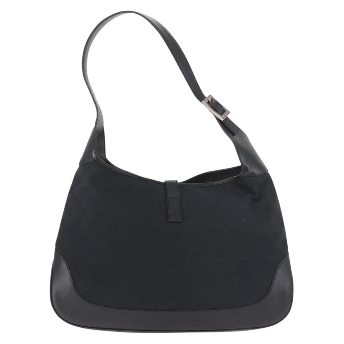 GUCCI GG Canvas Jackie Shoulder Bag Black Silver 001 3346 Auth 189205A