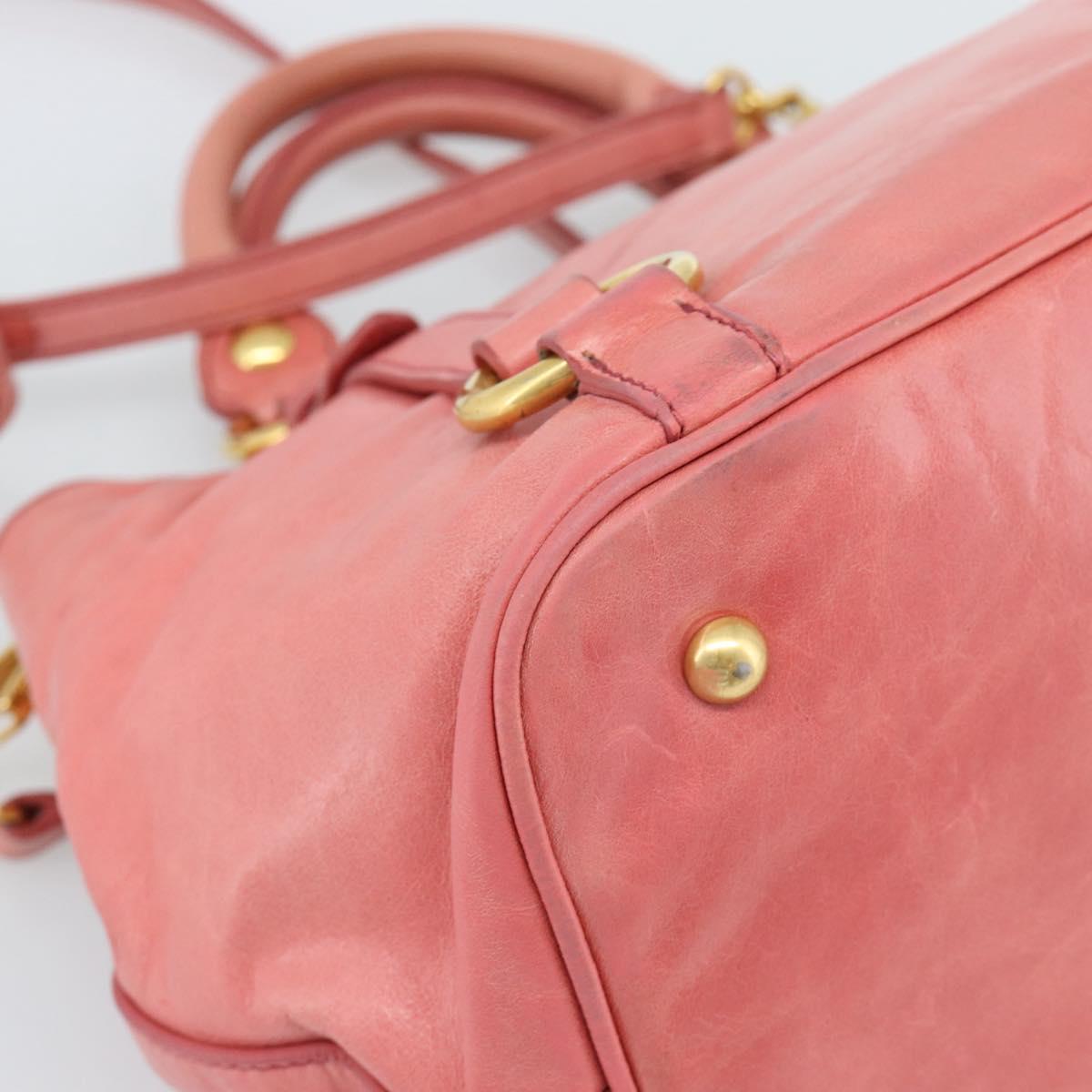Miu Miu Hand Bag Leather 2way Pink Gold Auth 189208SAM