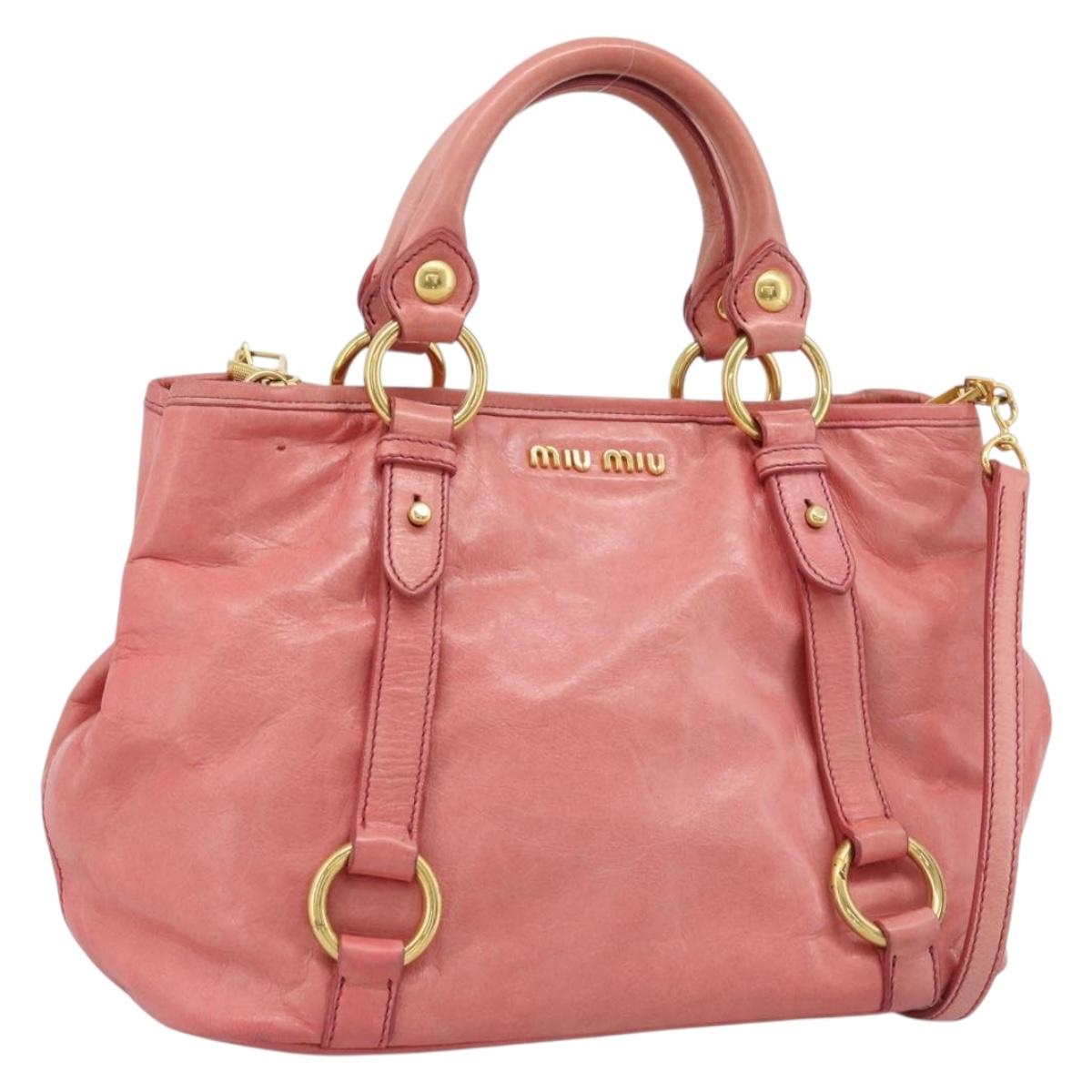 Miu Miu Hand Bag Leather 2way Pink Gold Auth 189208SAM