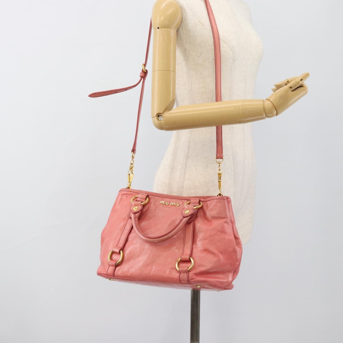 Miu Miu Hand Bag Leather 2way Pink Gold Auth 189208SAM
