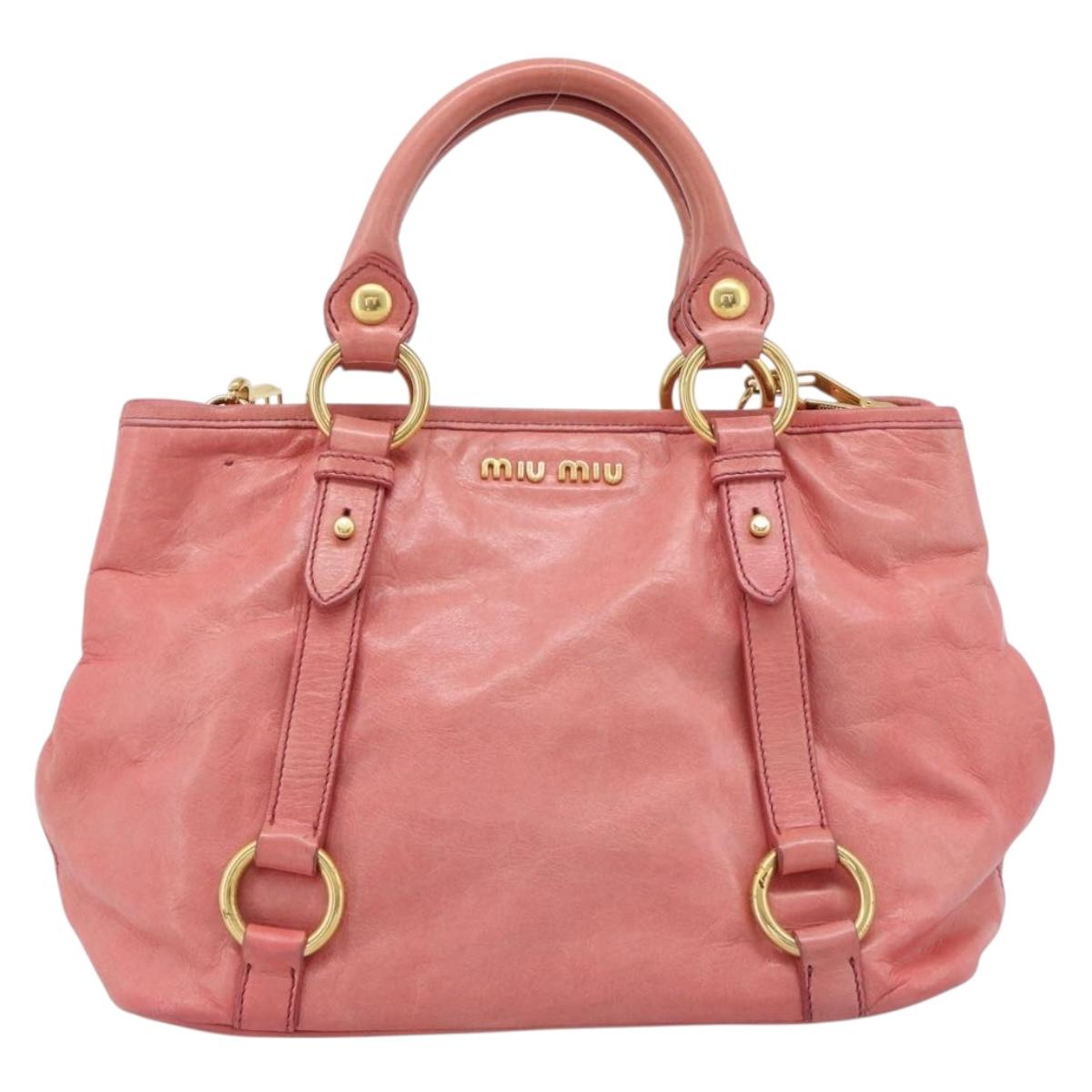 Miu Miu Hand Bag Leather 2way Pink Gold Auth 189208SAM