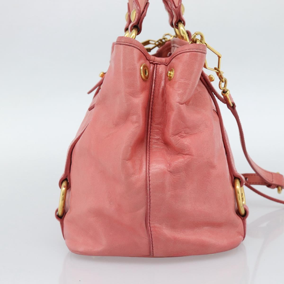 Miu Miu Hand Bag Leather 2way Pink Gold Auth 189208SAM
