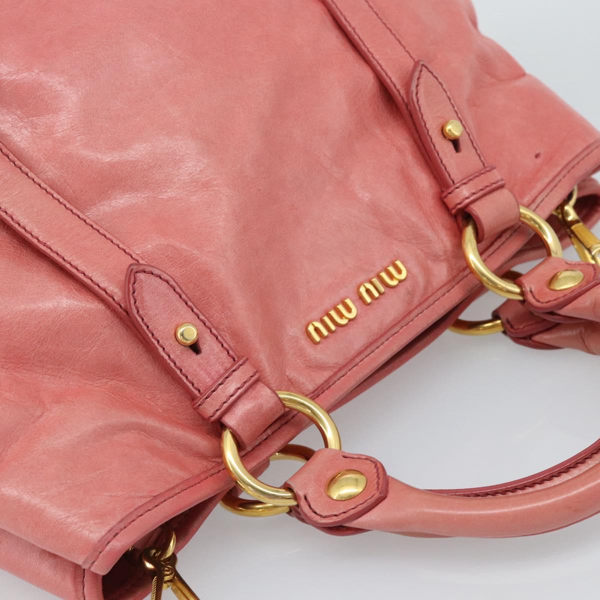 Miu Miu Hand Bag Leather 2way Pink Gold Auth 189208SAM
