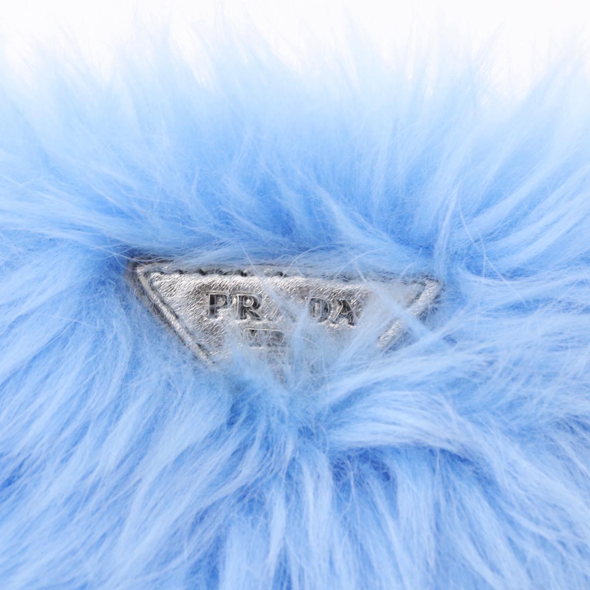 PRADA Clutch Bag Fur Silver Blue Auth 189212V