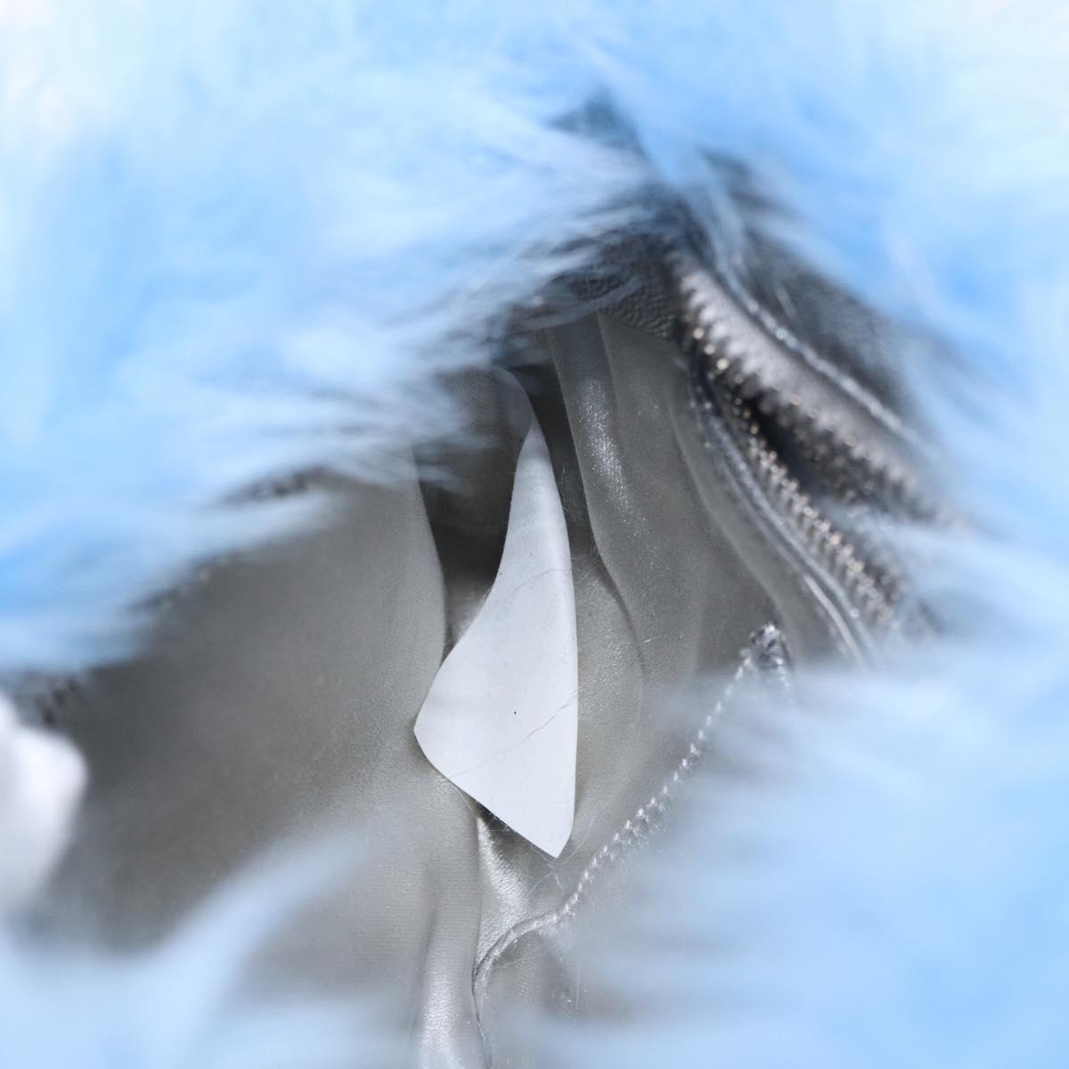 PRADA Clutch Bag Fur Silver Blue Auth 189212V
