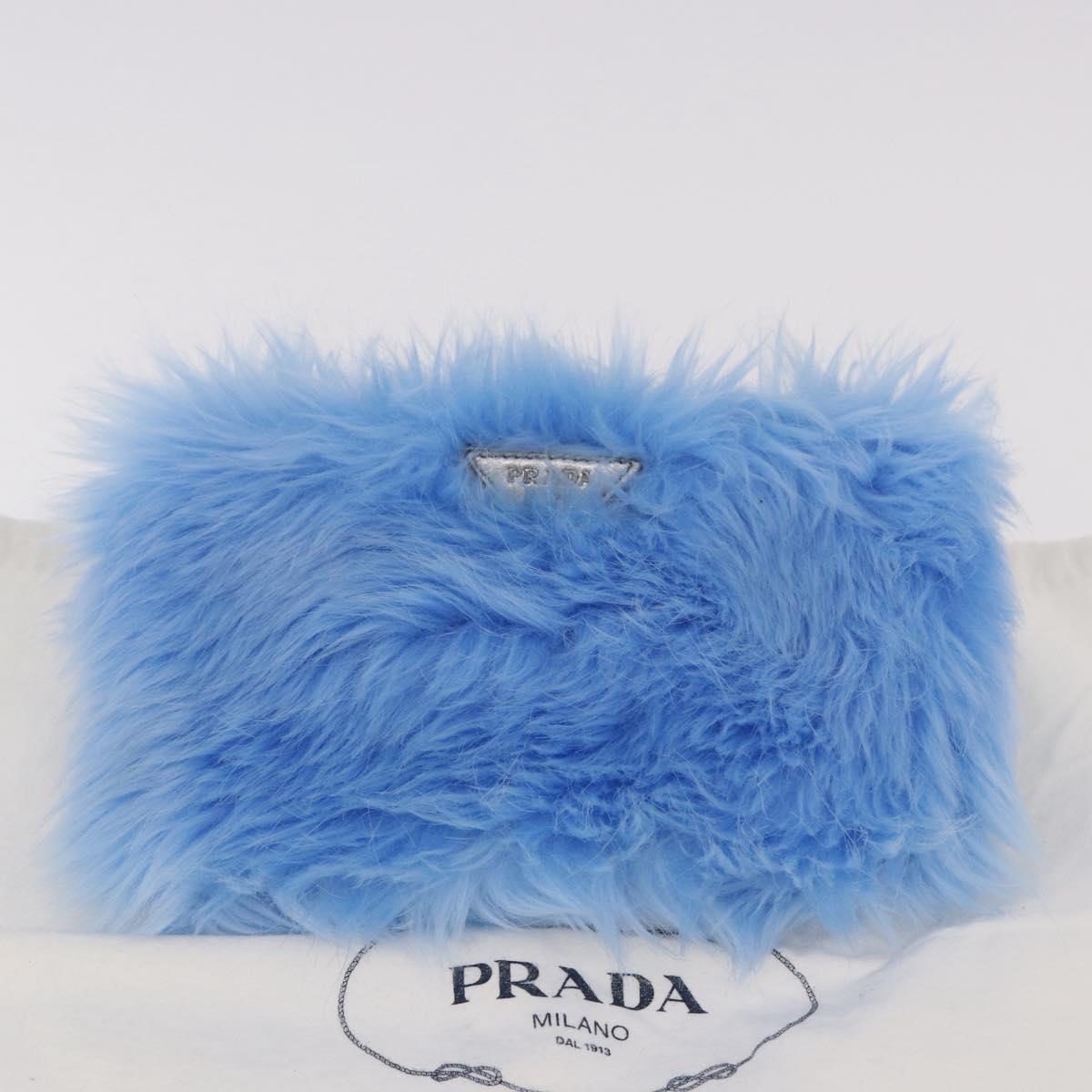 PRADA Clutch Bag Fur Silver Blue Auth 189212V