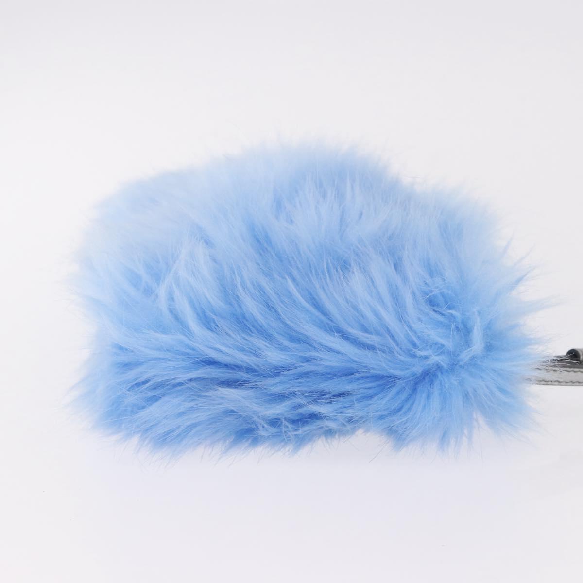 PRADA Clutch Bag Fur Silver Blue Auth 189212V
