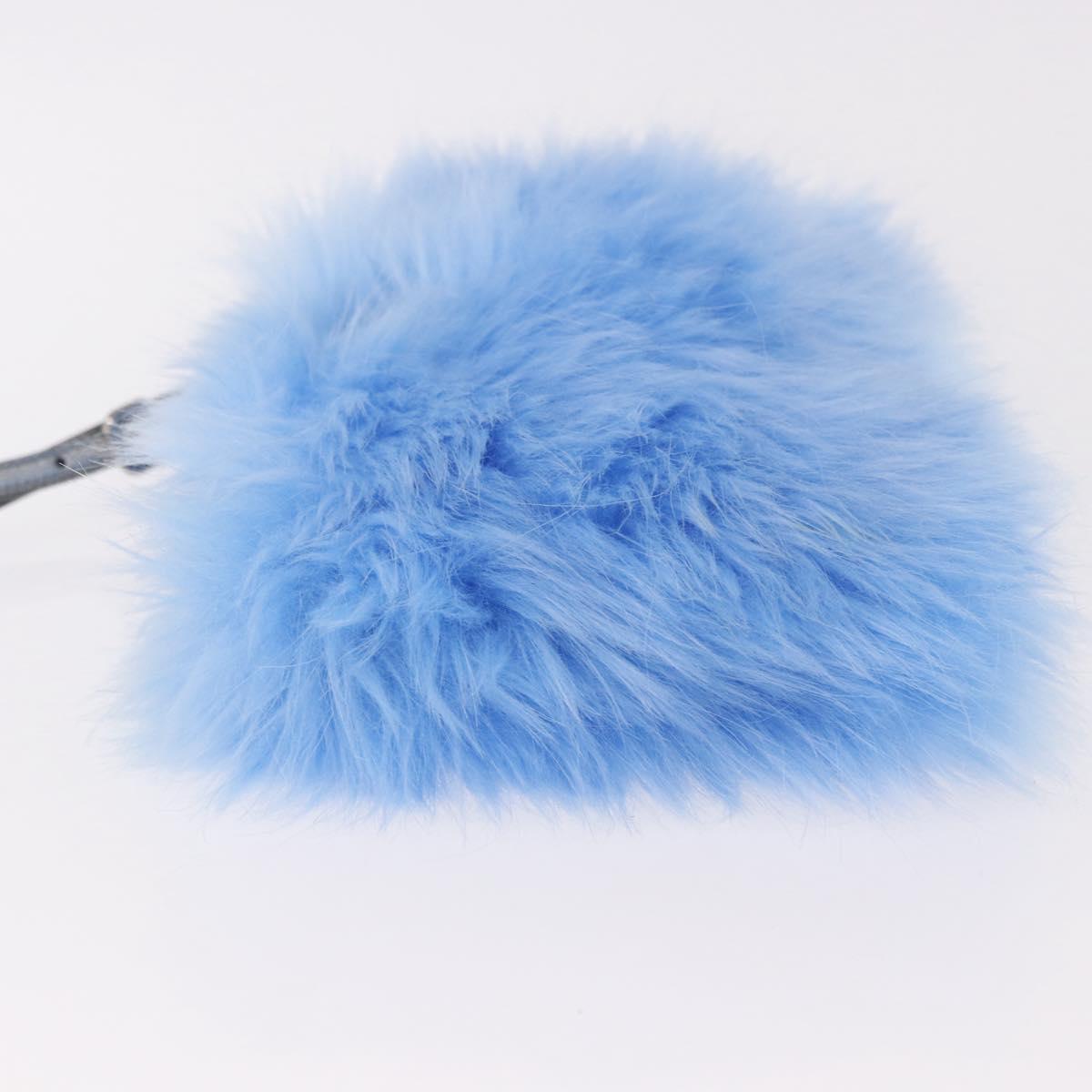PRADA Clutch Bag Fur Silver Blue Auth 189212V