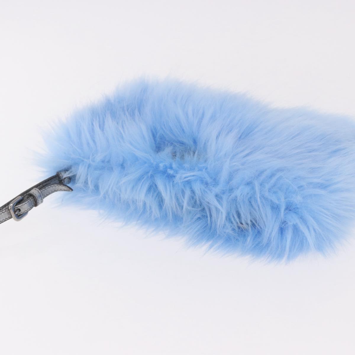 PRADA Clutch Bag Fur Silver Blue Auth 189212V