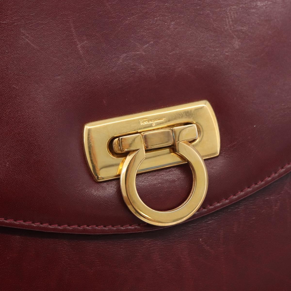 Salvatore Ferragamo Gancini Hand Bag Leather 2way Bordeaux Gold Auth 189226