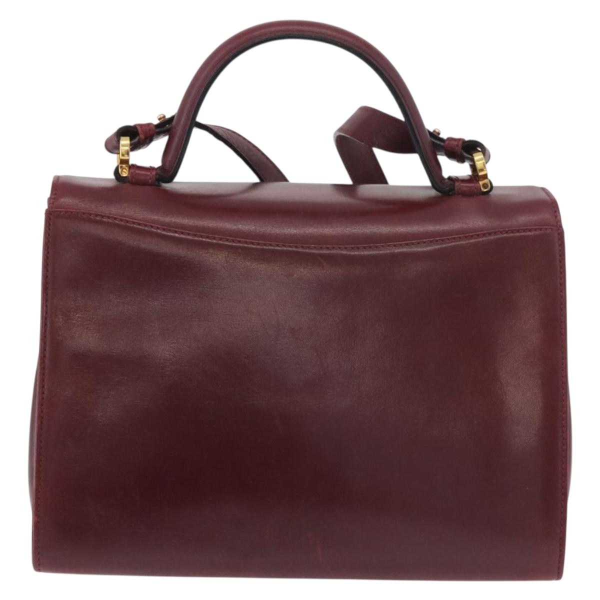 Salvatore Ferragamo Gancini Hand Bag Leather 2way Bordeaux Gold Auth 189226
