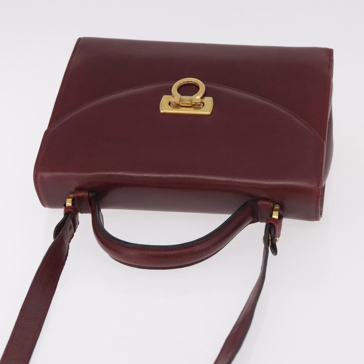 Salvatore Ferragamo Gancini Hand Bag Leather 2way Bordeaux Gold Auth 189226