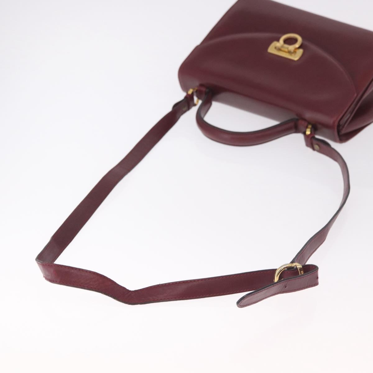 Salvatore Ferragamo Gancini Hand Bag Leather 2way Bordeaux Gold Auth 189226