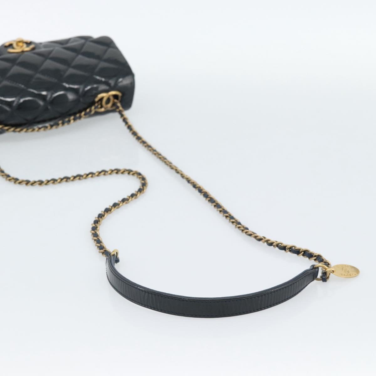 CHANEL Matelasse 21 Chain Bag Patent leather Navy Black CC Auth 189233SAM