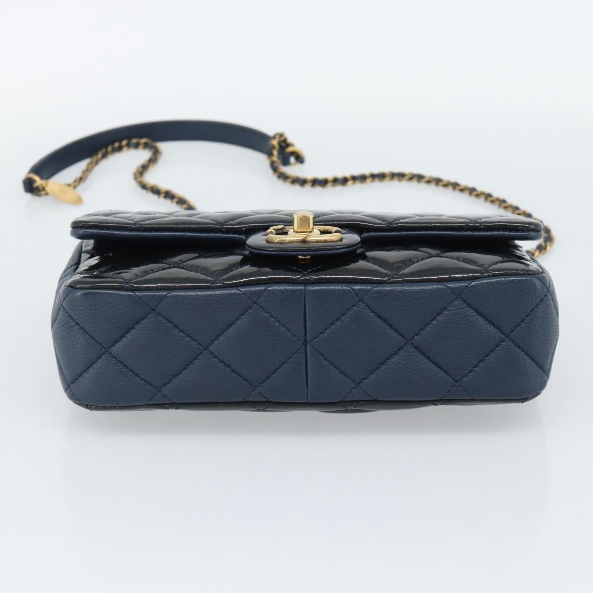 CHANEL Matelasse 21 Chain Bag Patent leather Navy Black CC Auth 189233SAM