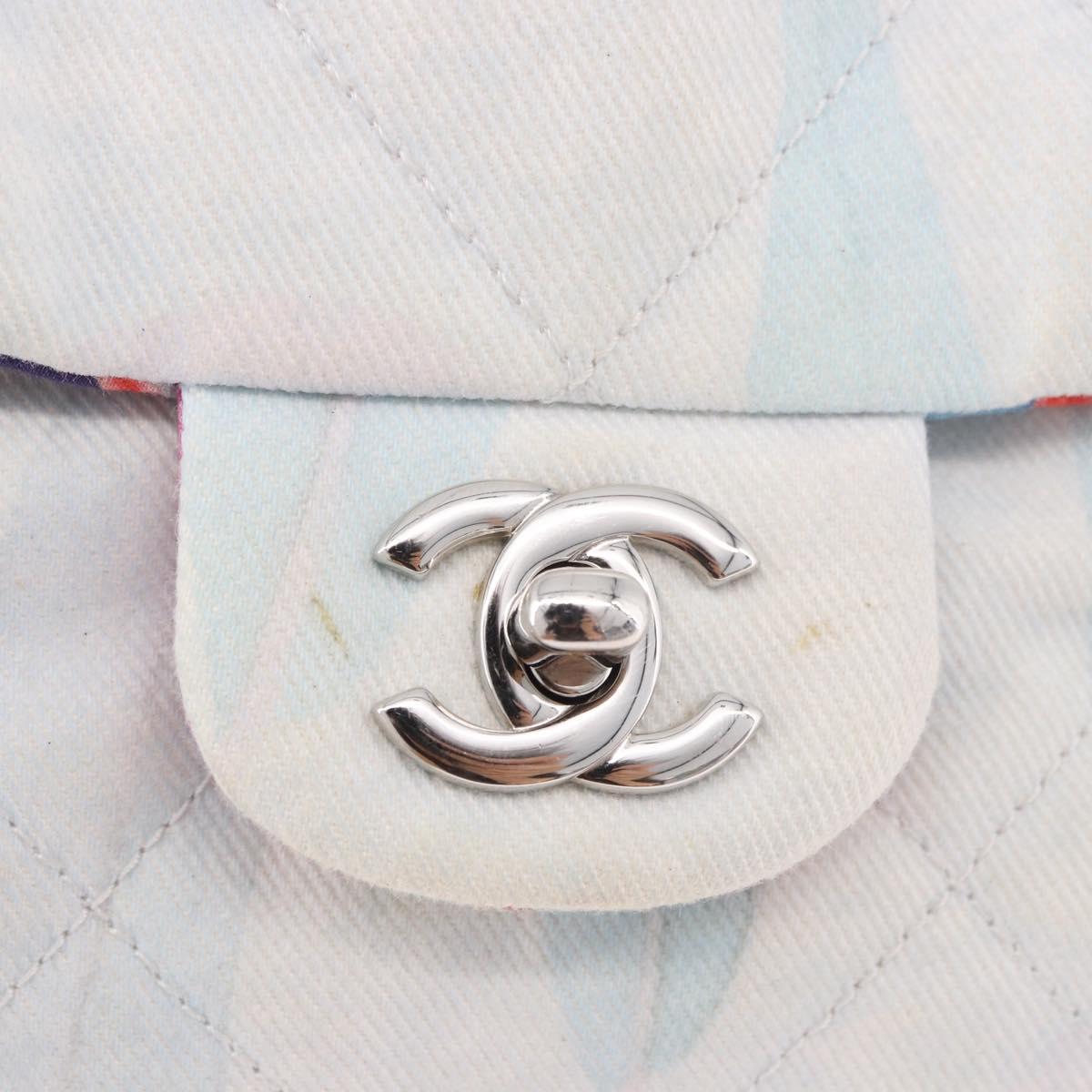 CHANEL Big Matelasse 30 Chain Bag Canvas Light Blue Silver CC Auth 189235SAV