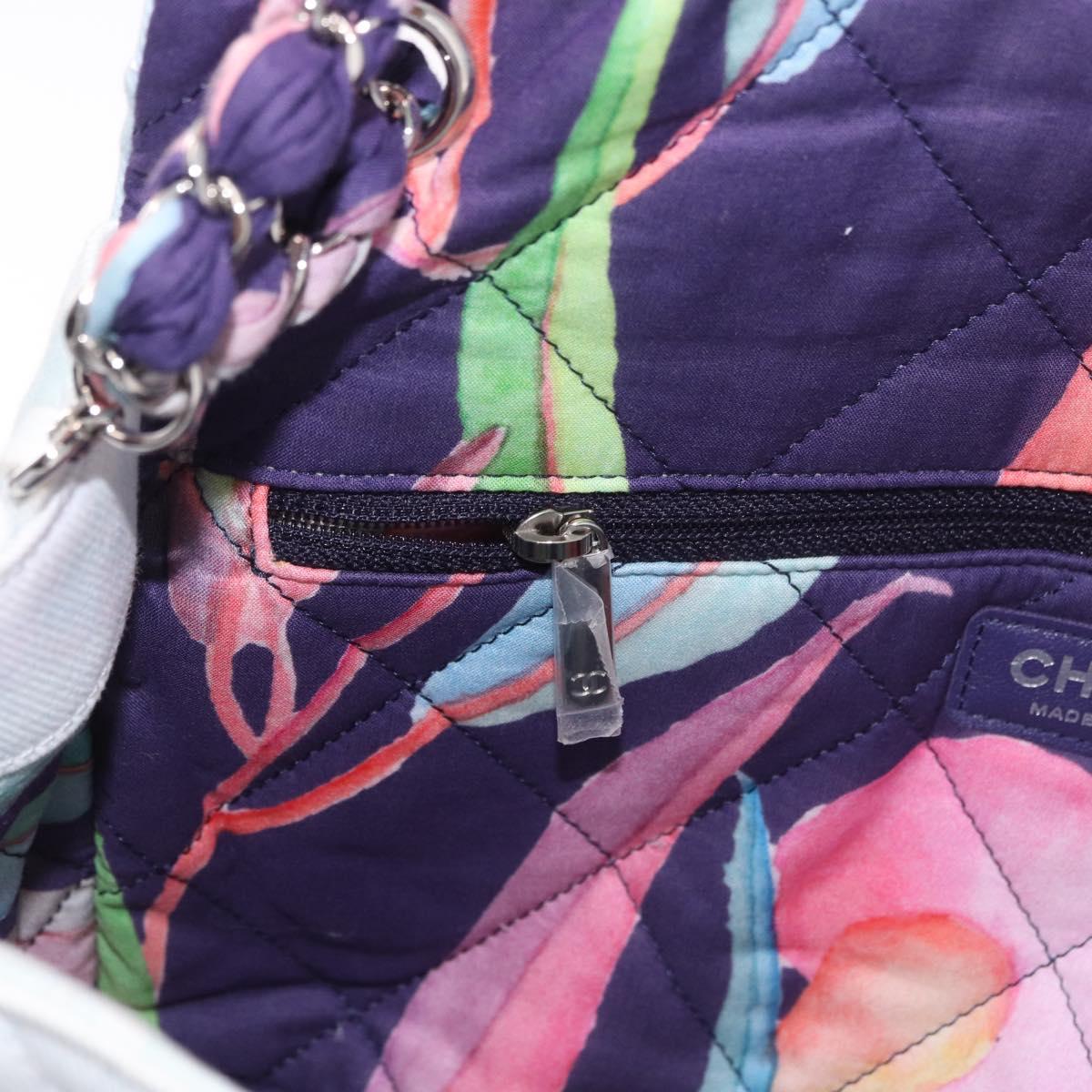CHANEL Big Matelasse 30 Chain Bag Canvas Light Blue Silver CC Auth 189235SAV