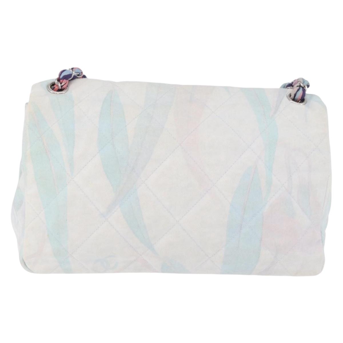 CHANEL Big Matelasse 30 Chain Bag Canvas Light Blue Silver CC Auth 189235SAV