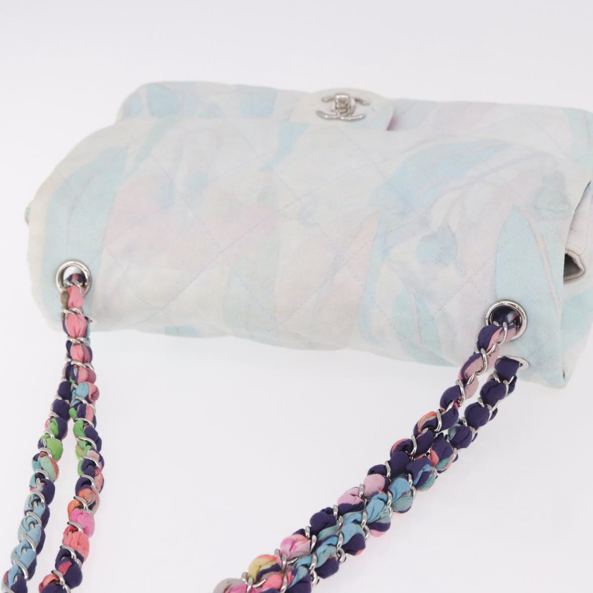 CHANEL Big Matelasse 30 Chain Bag Canvas Light Blue Silver CC Auth 189235SAV