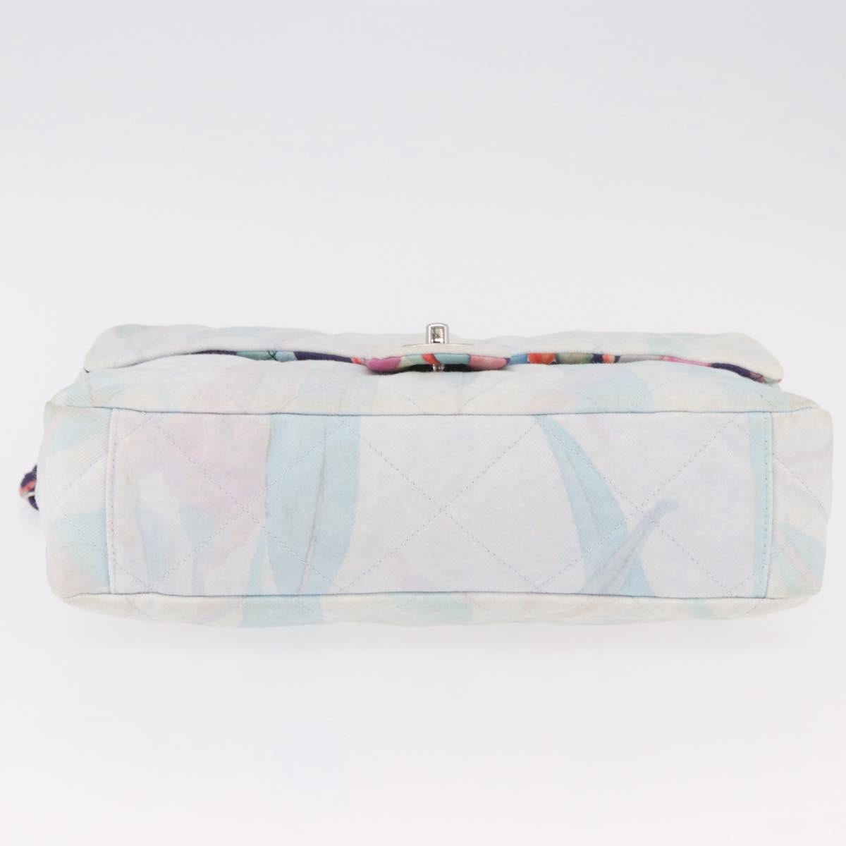 CHANEL Big Matelasse 30 Chain Bag Canvas Light Blue Silver CC Auth 189235SAV