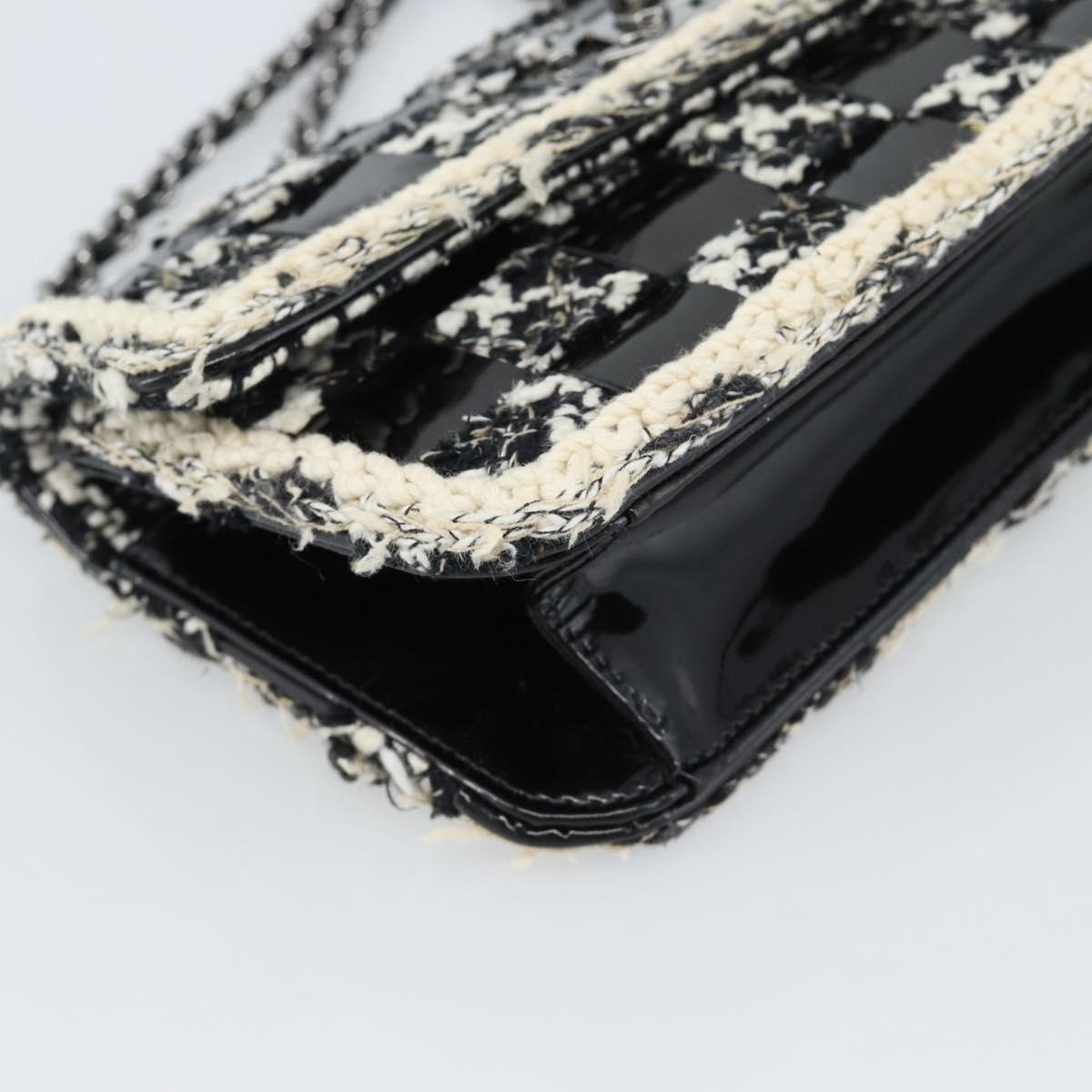 CHANEL Choco Bar Chain Shoulder Bag Tweed Black Silver CC Auth 189240SAM