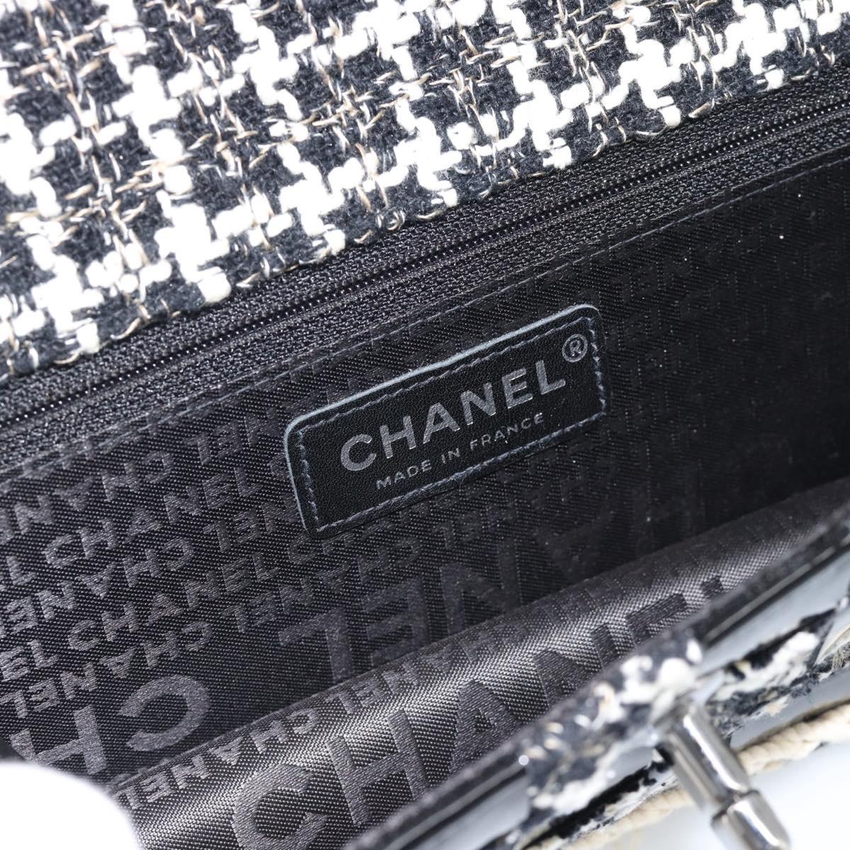 CHANEL Choco Bar Chain Shoulder Bag Tweed Black Silver CC Auth 189240SAM