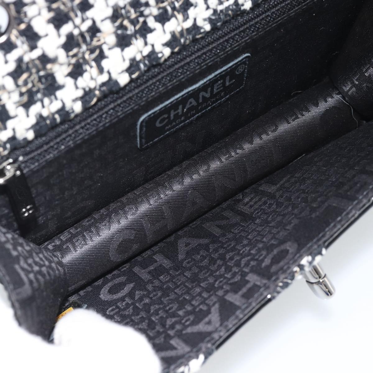 CHANEL Choco Bar Chain Shoulder Bag Tweed Black Silver CC Auth 189240SAM