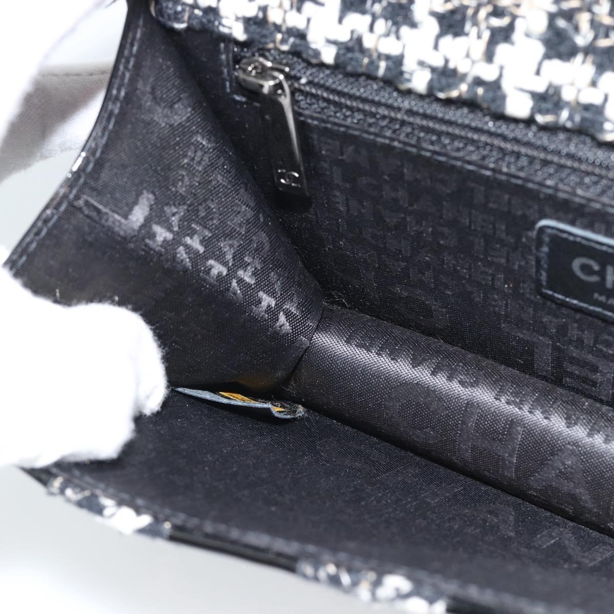 CHANEL Choco Bar Chain Shoulder Bag Tweed Black Silver CC Auth 189240SAM