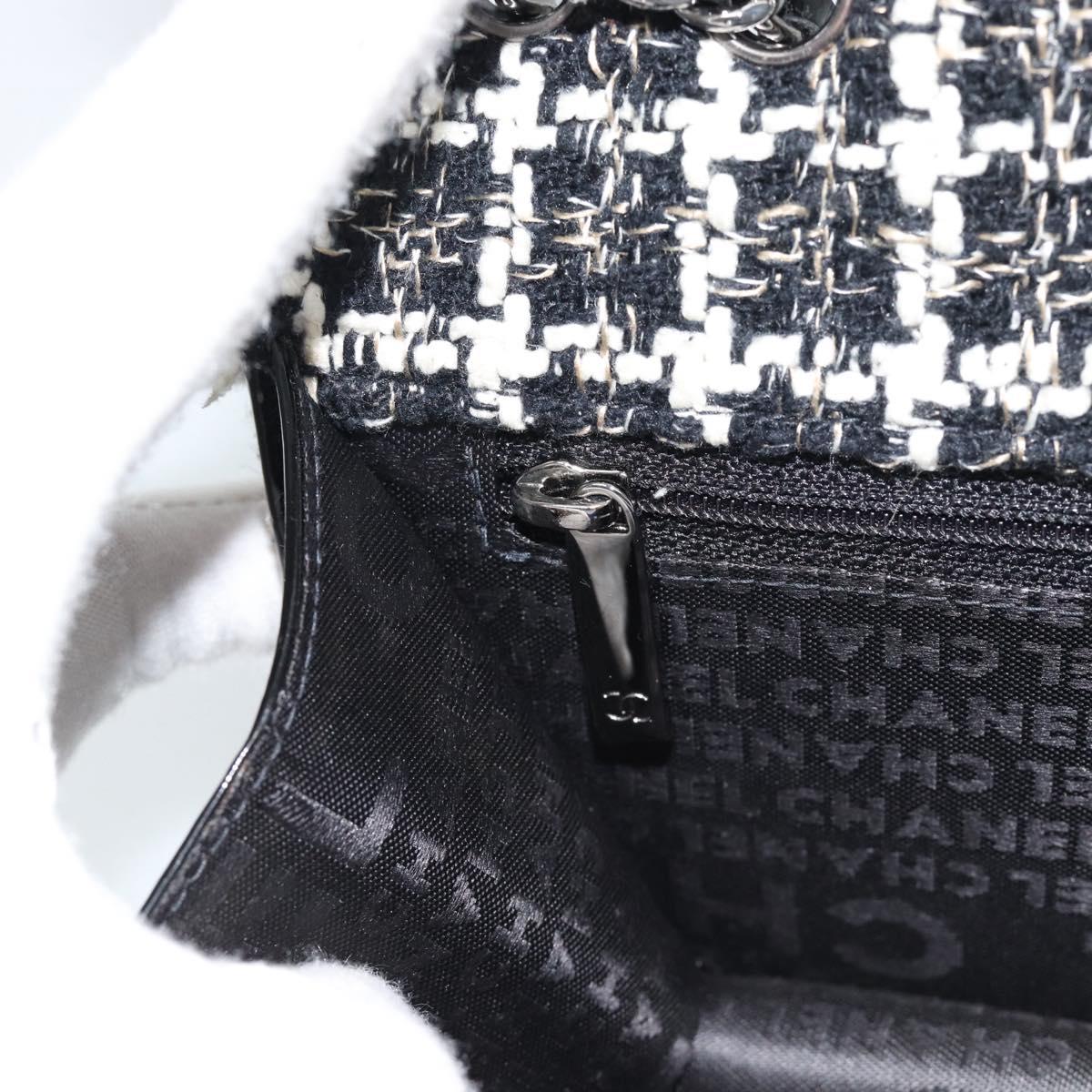 CHANEL Choco Bar Chain Shoulder Bag Tweed Black Silver CC Auth 189240SAM