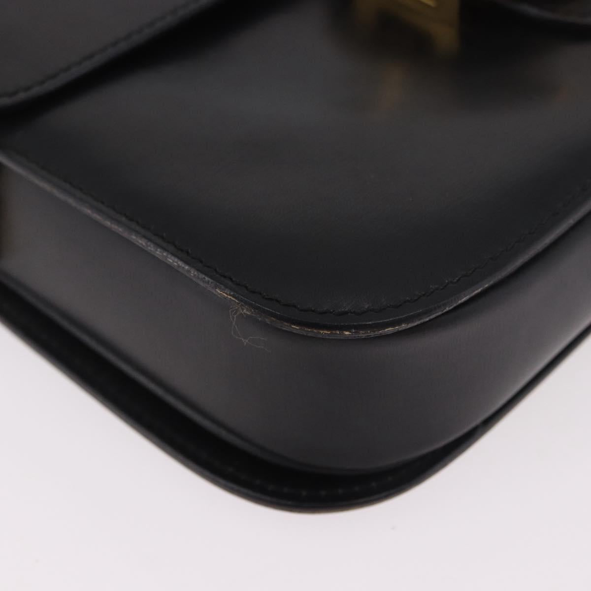 CELINE Circle Shoulder Bag Leather Black Gold Auth 189243A