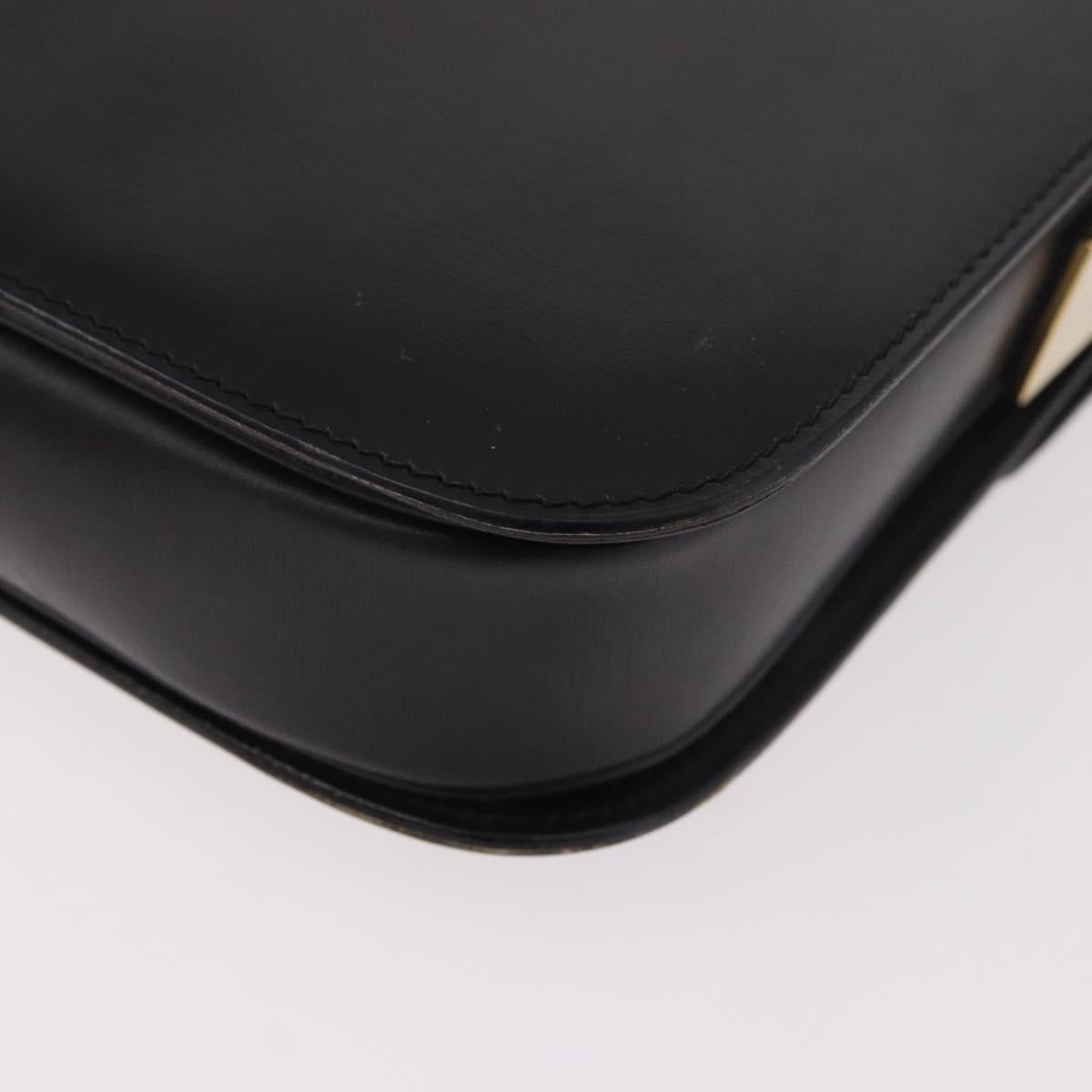CELINE Circle Shoulder Bag Leather Black Gold Auth 189243A
