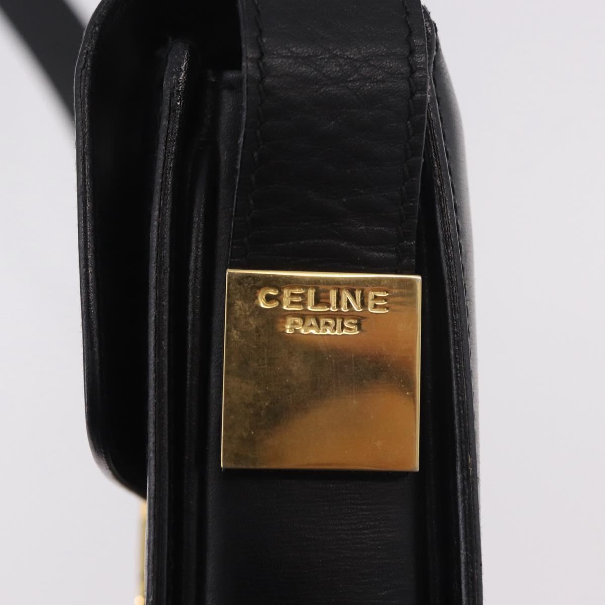 CELINE Circle Shoulder Bag Leather Black Gold Auth 189243A