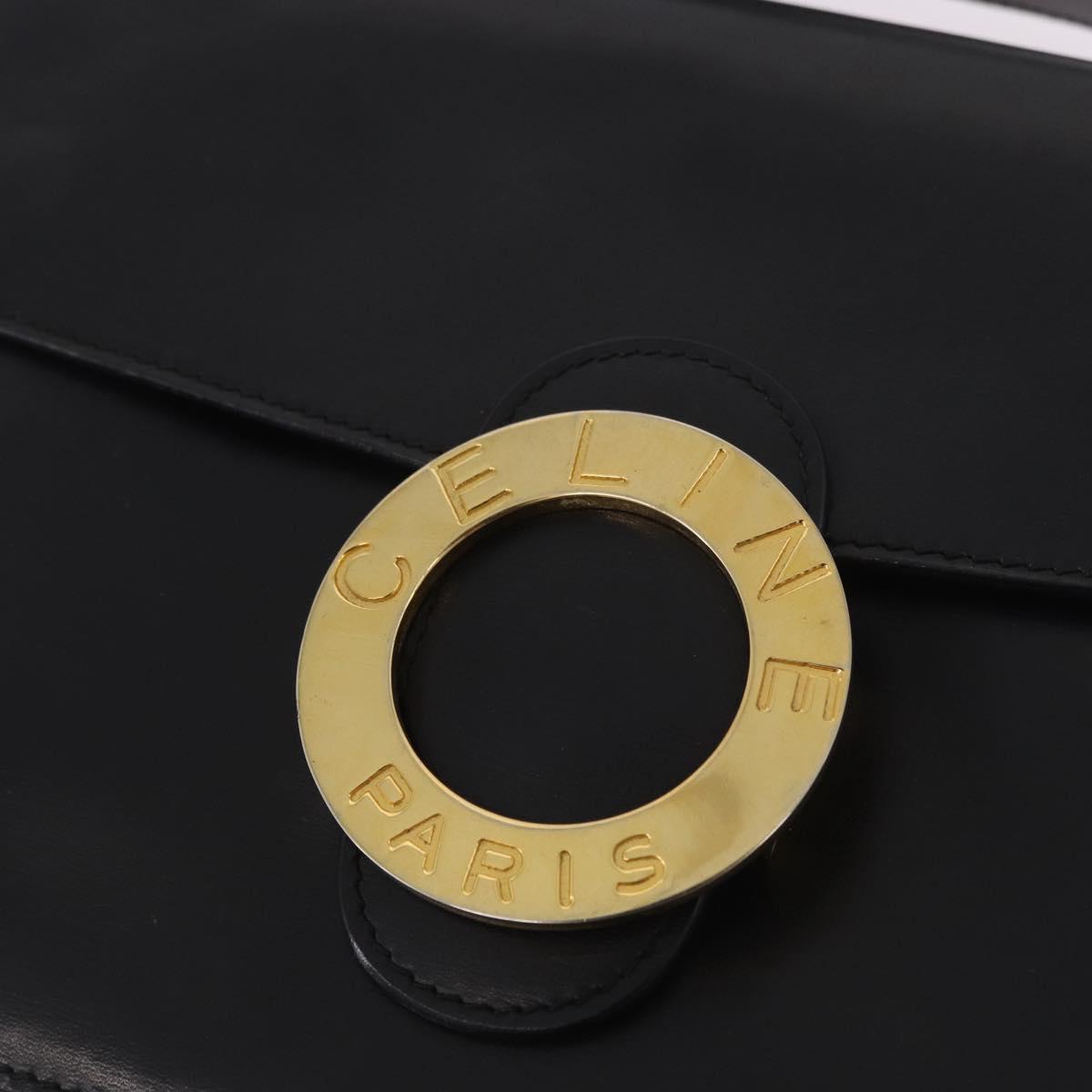 CELINE Circle Shoulder Bag Leather Black Gold Auth 189243A