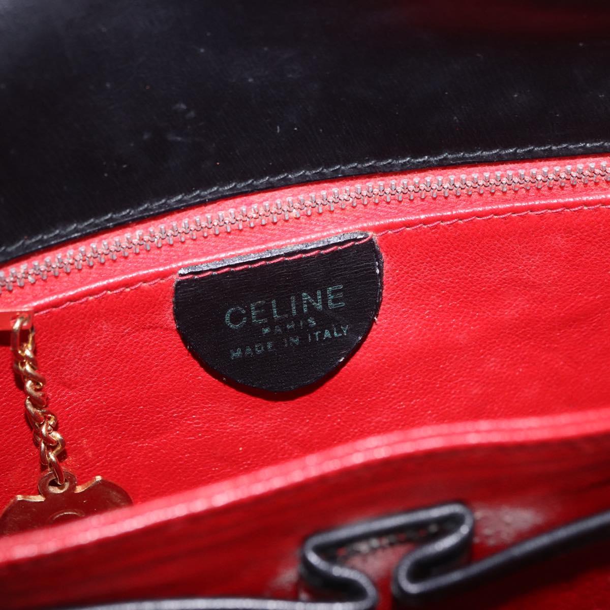 CELINE Circle Shoulder Bag Leather Black Gold Auth 189243A