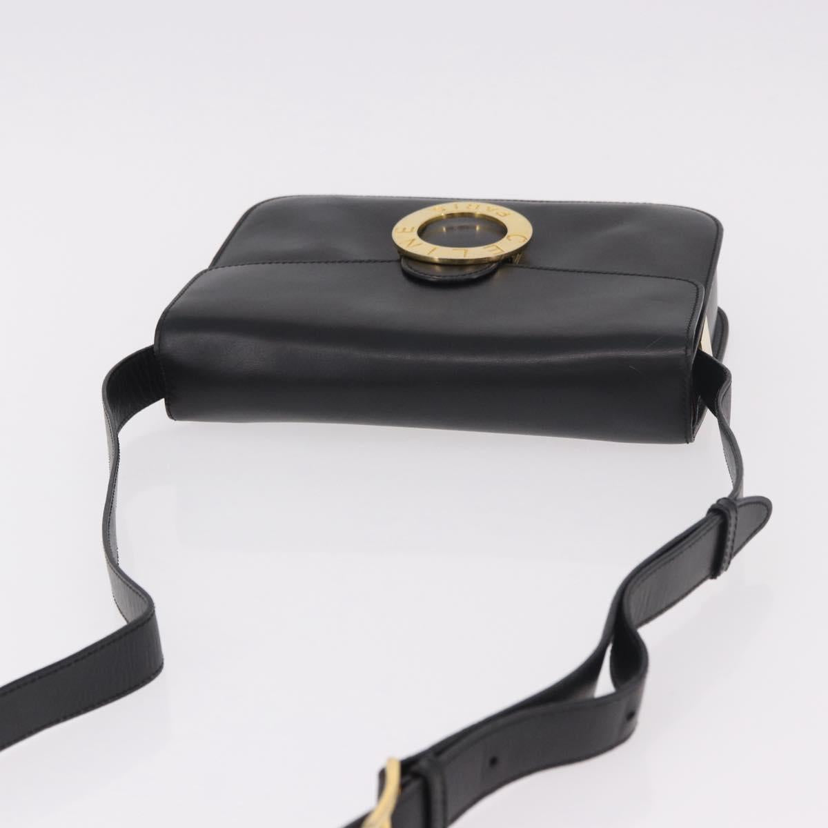 CELINE Circle Shoulder Bag Leather Black Gold Auth 189243A