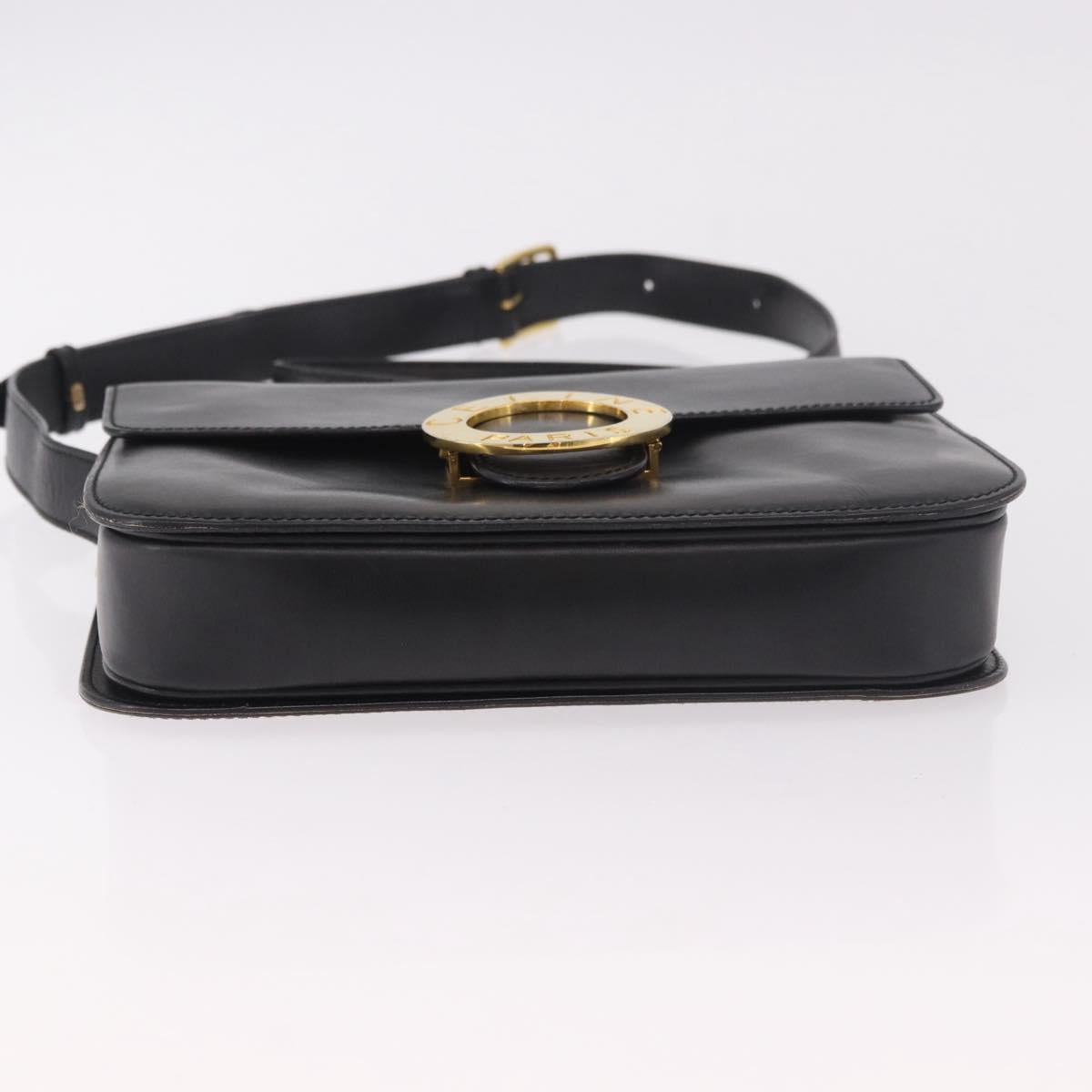 CELINE Circle Shoulder Bag Leather Black Gold Auth 189243A