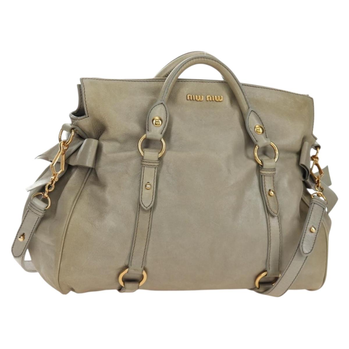 Miu Miu Hand Bag Leather 2way Gray Gold Auth 189246V