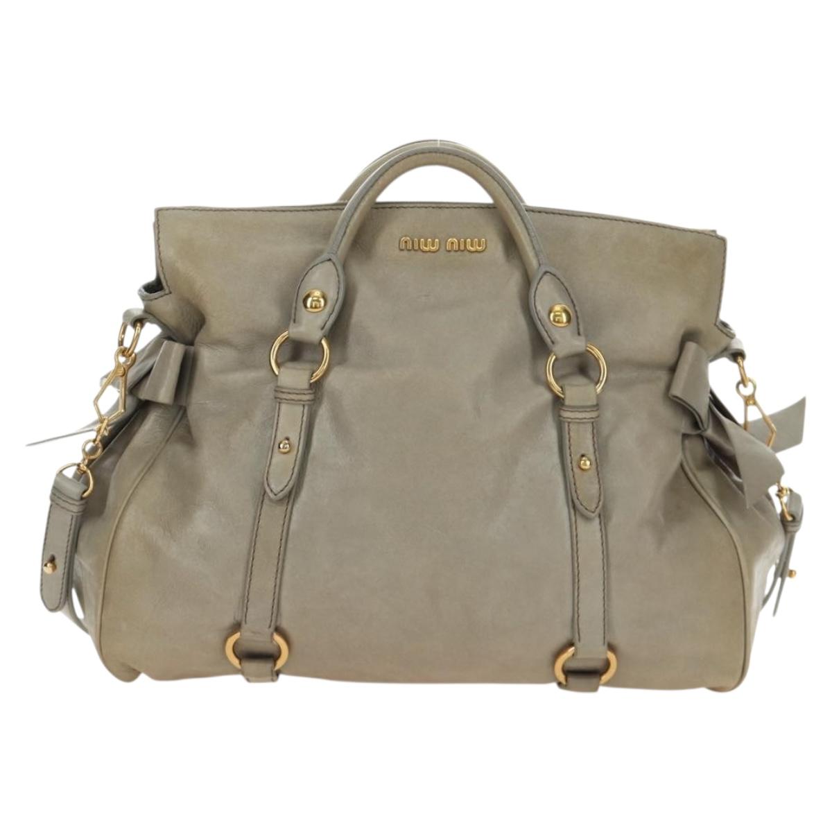 Miu Miu Hand Bag Leather 2way Gray Gold Auth 189246V