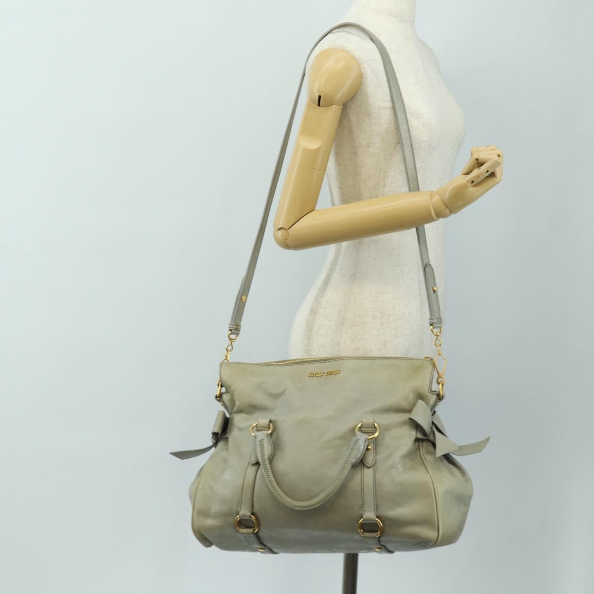 Miu Miu Hand Bag Leather 2way Gray Gold Auth 189246V