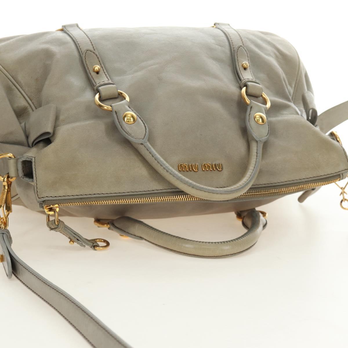 Miu Miu Hand Bag Leather 2way Gray Gold Auth 189246V
