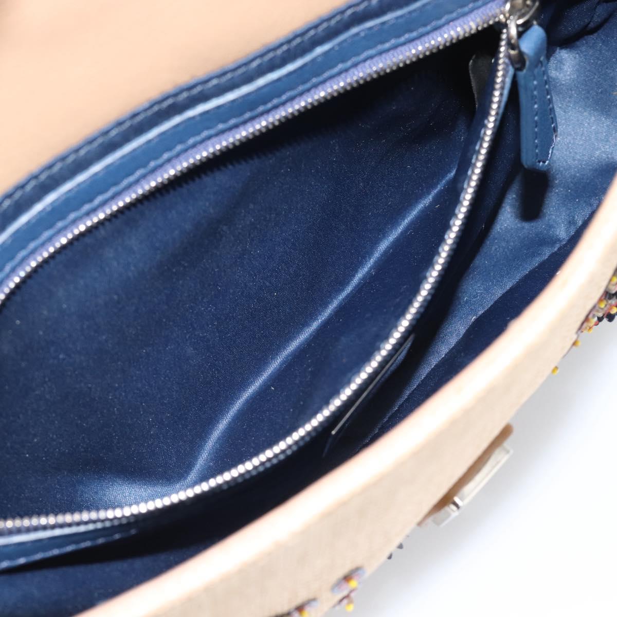 FENDI Mamma Baguette Shoulder Bag Straw Beige Silver Auth 189247SM