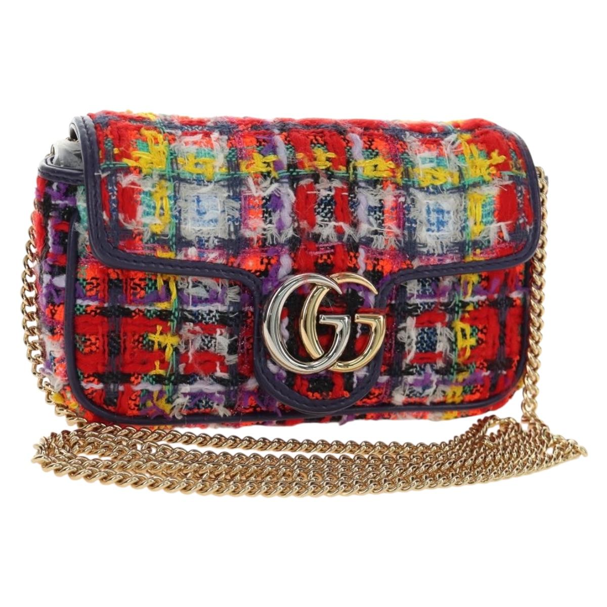 GUCCI GG Marmont Chain Shoulder Bag Tweed Multicolor Gold 476433 Auth 189256SAM