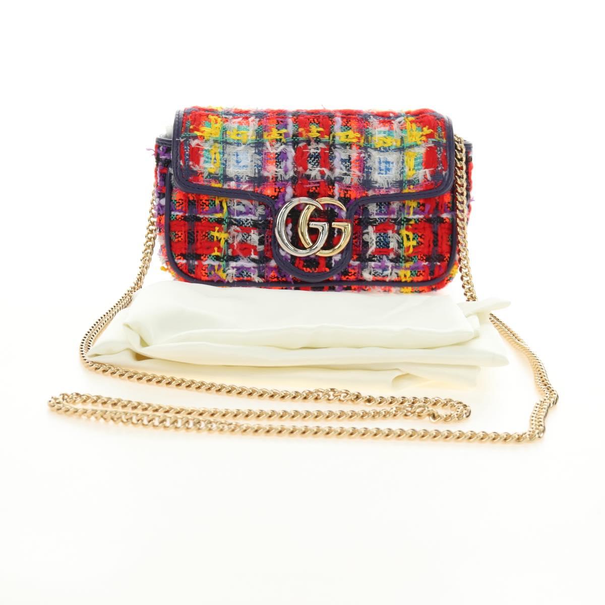 GUCCI GG Marmont Chain Shoulder Bag Tweed Multicolor Gold 476433 Auth 189256SAM