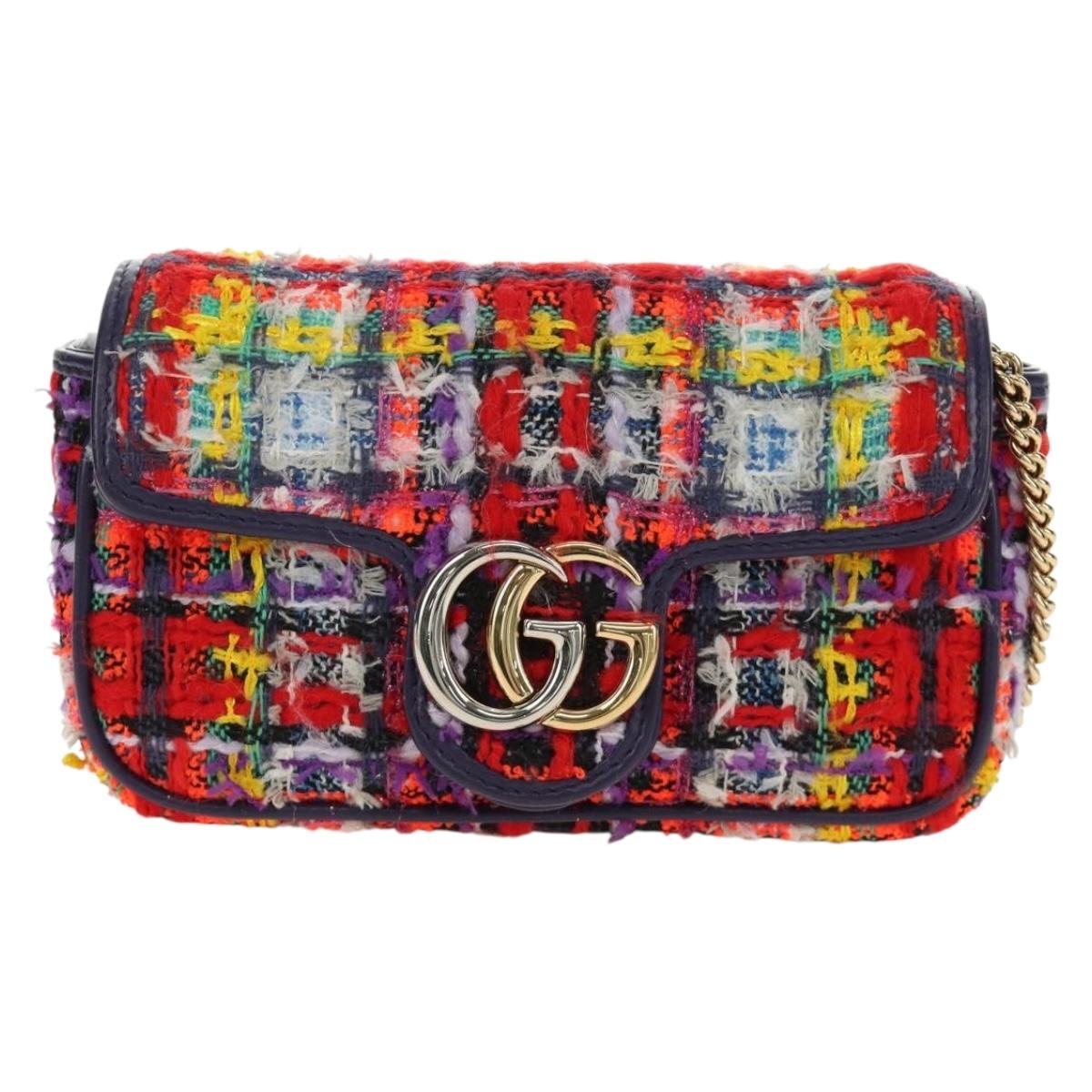 GUCCI GG Marmont Chain Shoulder Bag Tweed Multicolor Gold 476433 Auth 189256SAM